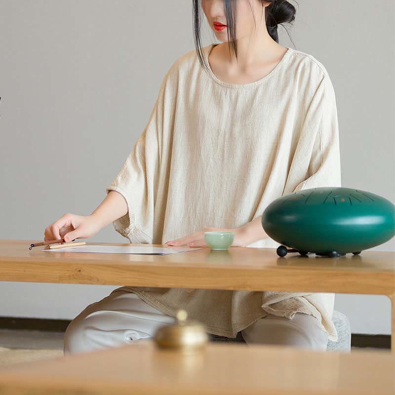 Tactile Linen Loose Three-Quarter Sleeve Meditation Tee