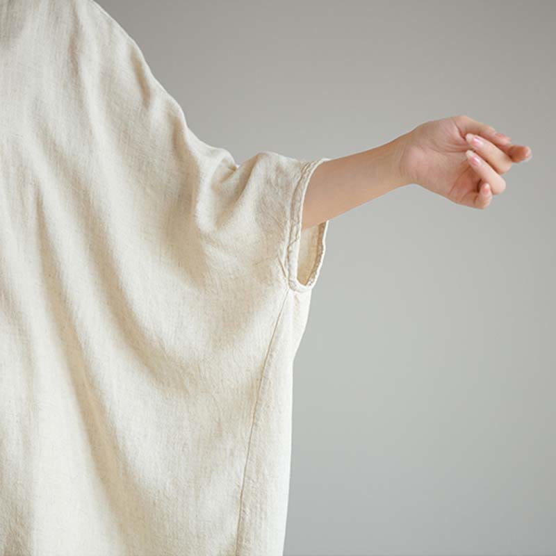 Tactile Linen Loose Three-Quarter Sleeve Meditation Tee