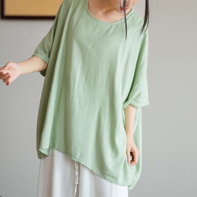 Tactile Linen Loose Three-Quarter Sleeve Meditation Tee