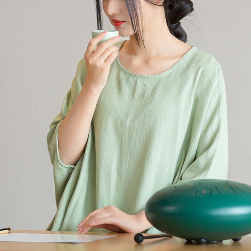 Tactile Linen Loose Three-Quarter Sleeve Meditation Tee