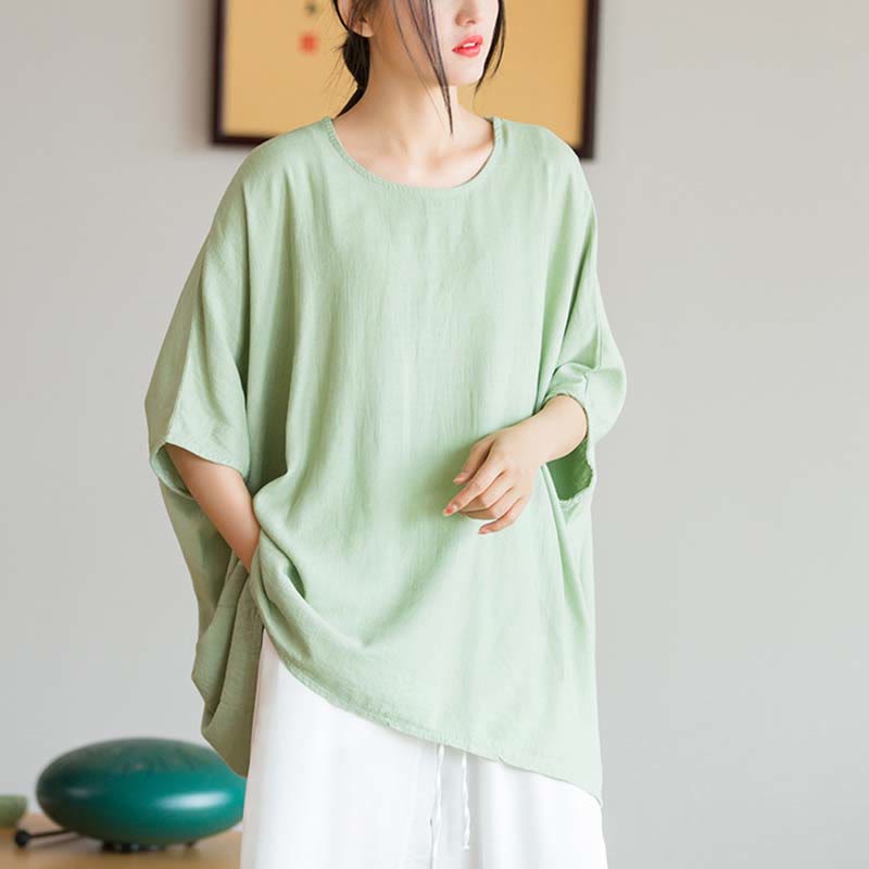 Tactile Linen Loose Three-Quarter Sleeve Meditation Tee