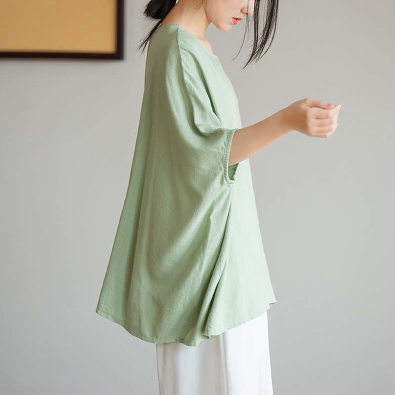 Tactile Linen Loose Three-Quarter Sleeve Meditation Tee