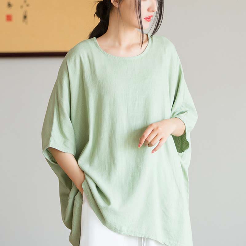 Tactile Linen Loose Three-Quarter Sleeve Meditation Tee