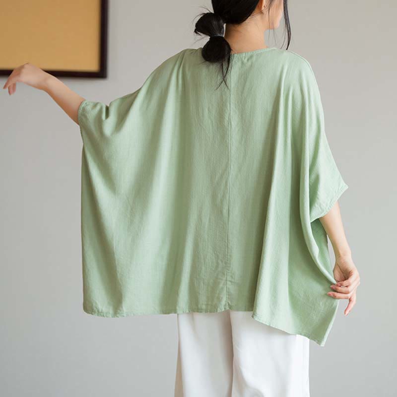 Tactile Linen Loose Three-Quarter Sleeve Meditation Tee