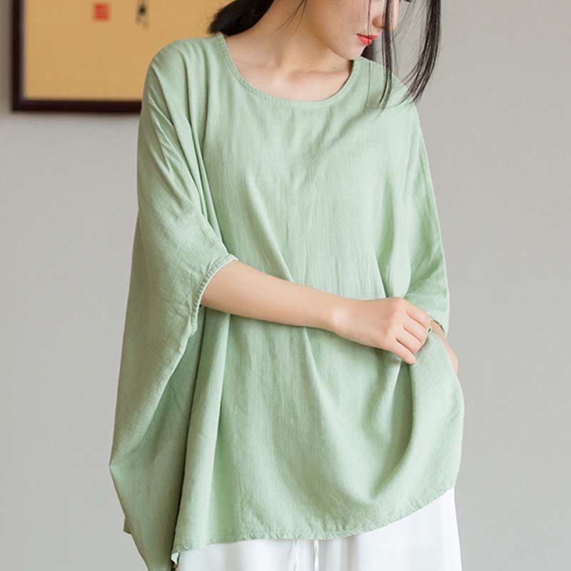Tactile Linen Loose Three-Quarter Sleeve Meditation Tee