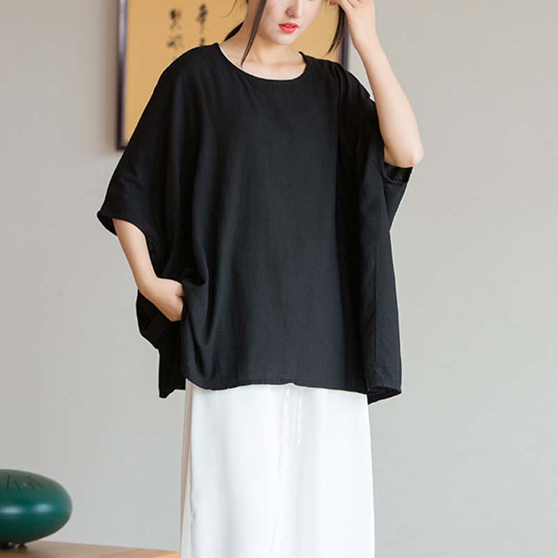 Tactile Linen Loose Three-Quarter Sleeve Meditation Tee