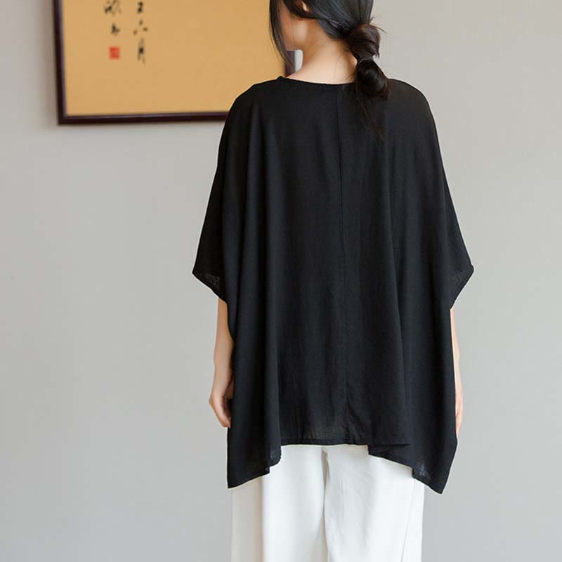 Tactile Linen Loose Three-Quarter Sleeve Meditation Tee