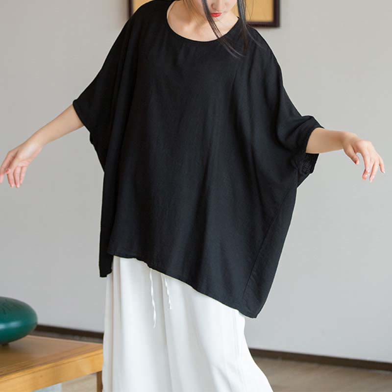 Tactile Linen Loose Three-Quarter Sleeve Meditation Tee
