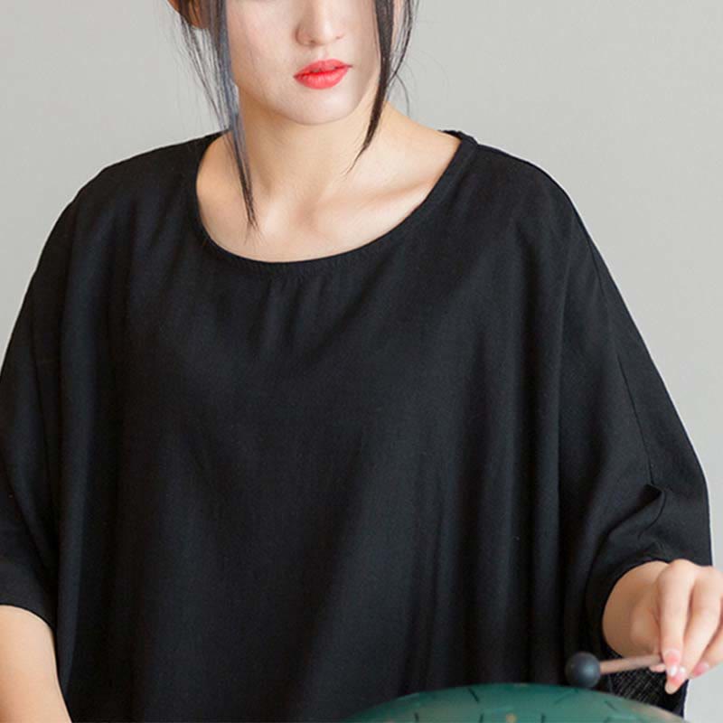 Tactile Linen Loose Three-Quarter Sleeve Meditation Tee
