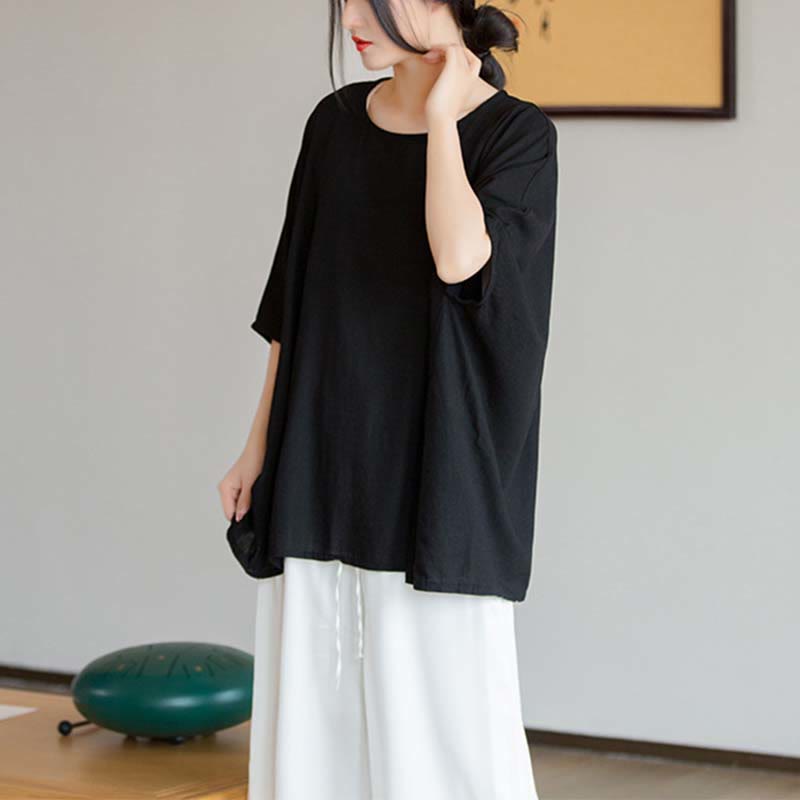 Tactile Linen Loose Three-Quarter Sleeve Meditation Tee