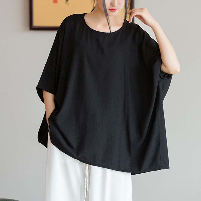 Tactile Linen Loose Three-Quarter Sleeve Meditation Tee