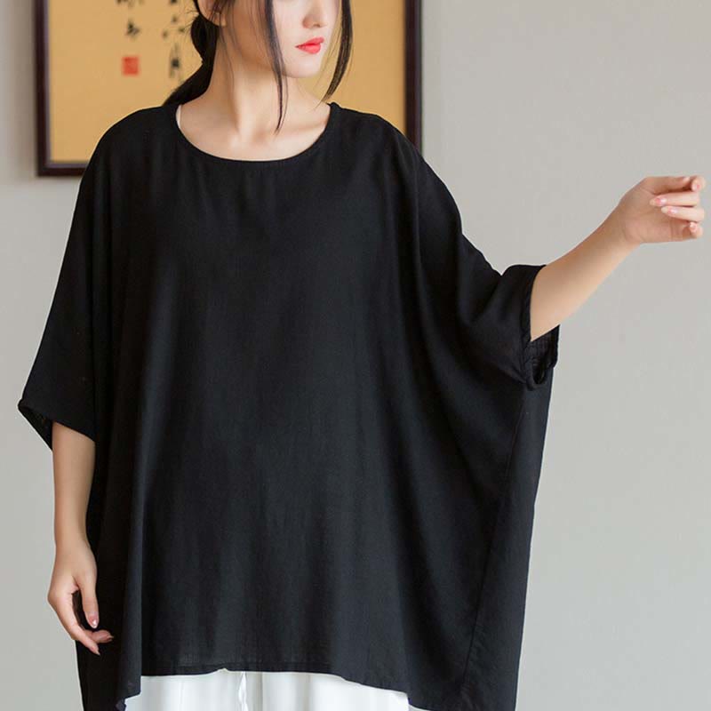 Tactile Linen Loose Three-Quarter Sleeve Meditation Tee