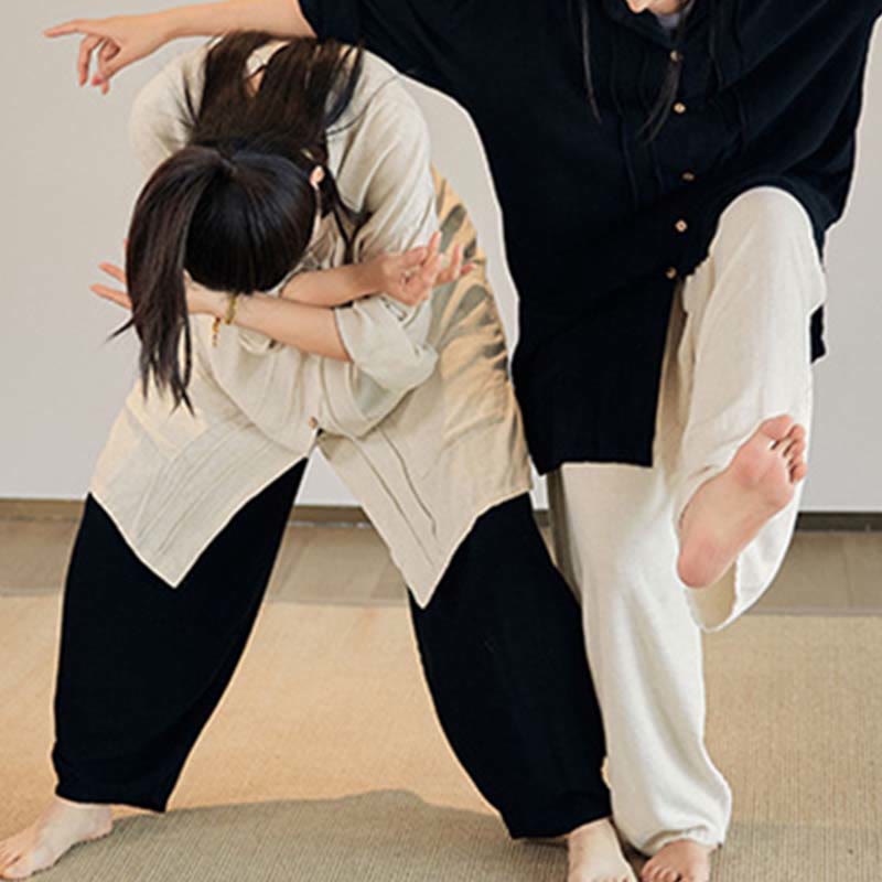 Plain Long Sleeve Coat Jacket Top Wide Leg Pants Zen Tai Chi Yoga Meditation Clothing