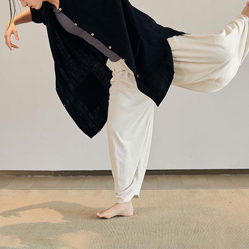 Plain Long Sleeve Coat Jacket Top Wide Leg Pants Zen Tai Chi Yoga Meditation Clothing