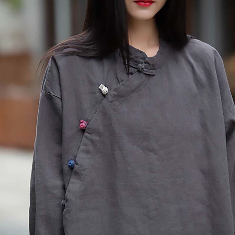 Ramie Linen Stand Collar Mindful Meditation Long Sleeve Shirt