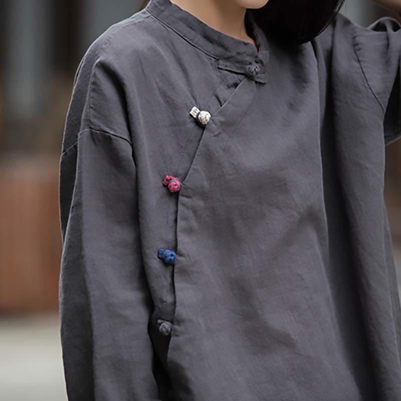 Ramie Linen Stand Collar Mindful Meditation Long Sleeve Shirt