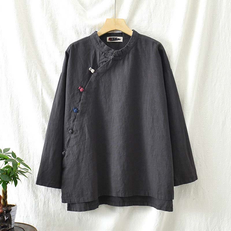 Ramie Linen Stand Collar Mindful Meditation Long Sleeve Shirt