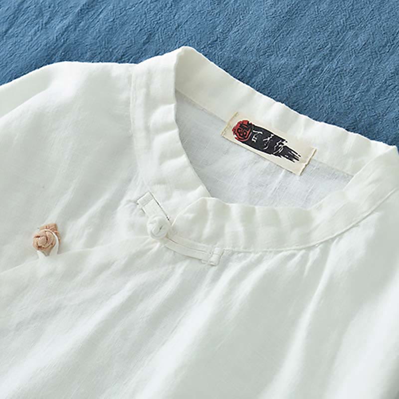 Ramie Linen Stand Collar Mindful Meditation Long Sleeve Shirt