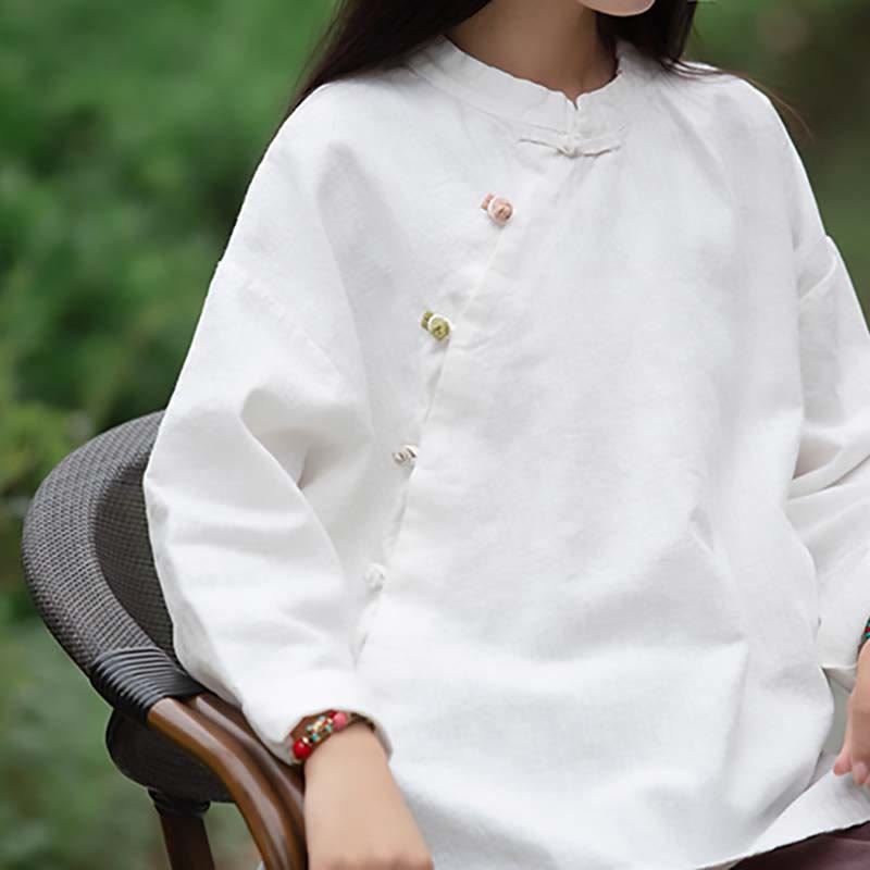 Ramie Linen Stand Collar Mindful Meditation Long Sleeve Shirt