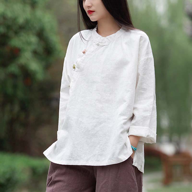 Ramie Linen Stand Collar Mindful Meditation Long Sleeve Shirt