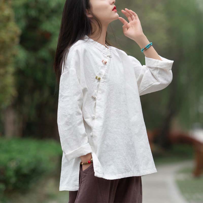 Ramie Linen Stand Collar Mindful Meditation Long Sleeve Shirt