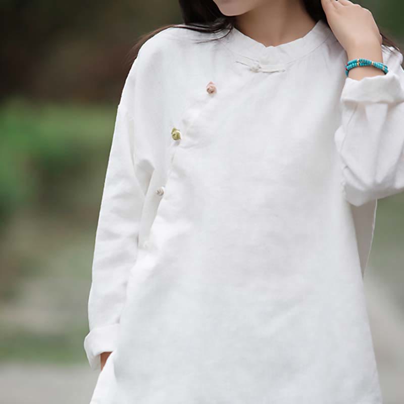 Ramie Linen Stand Collar Mindful Meditation Long Sleeve Shirt