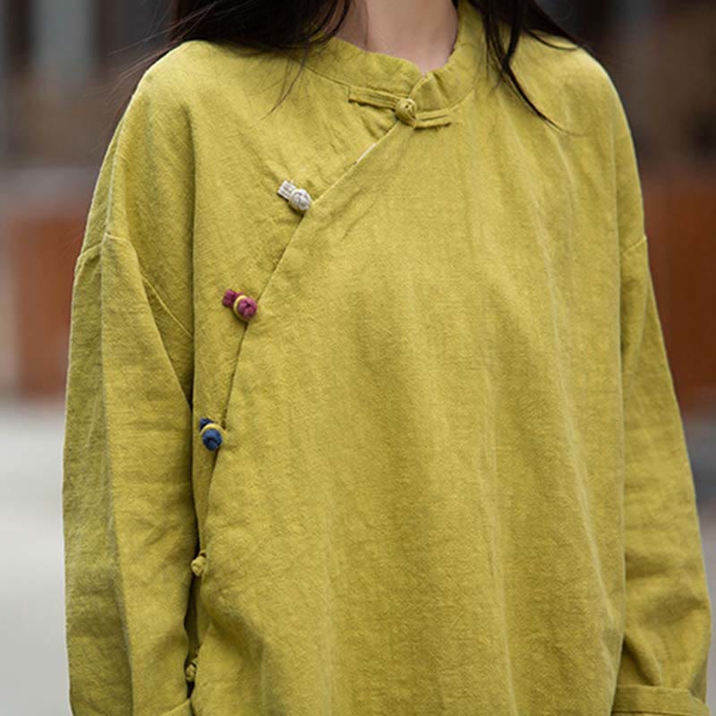 Ramie Linen Stand Collar Mindful Meditation Long Sleeve Shirt