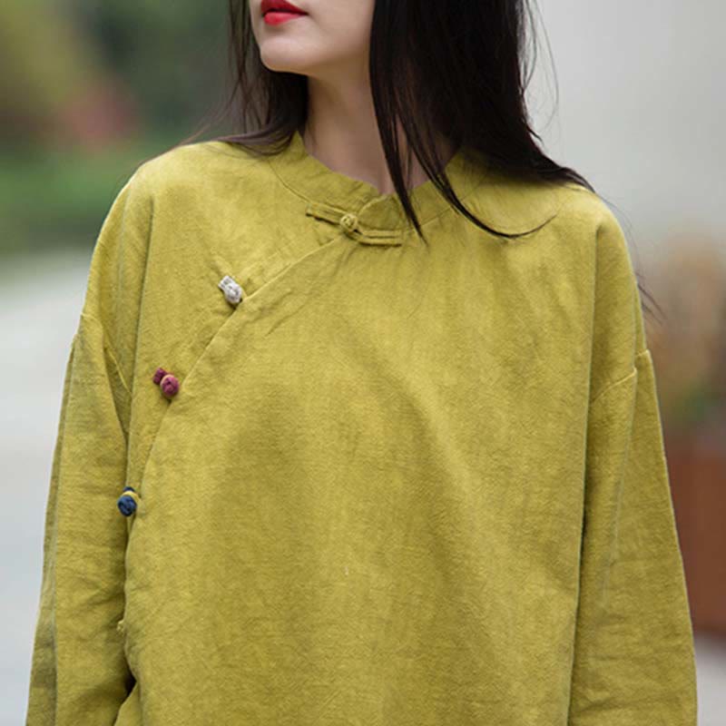 Ramie Linen Stand Collar Mindful Meditation Long Sleeve Shirt