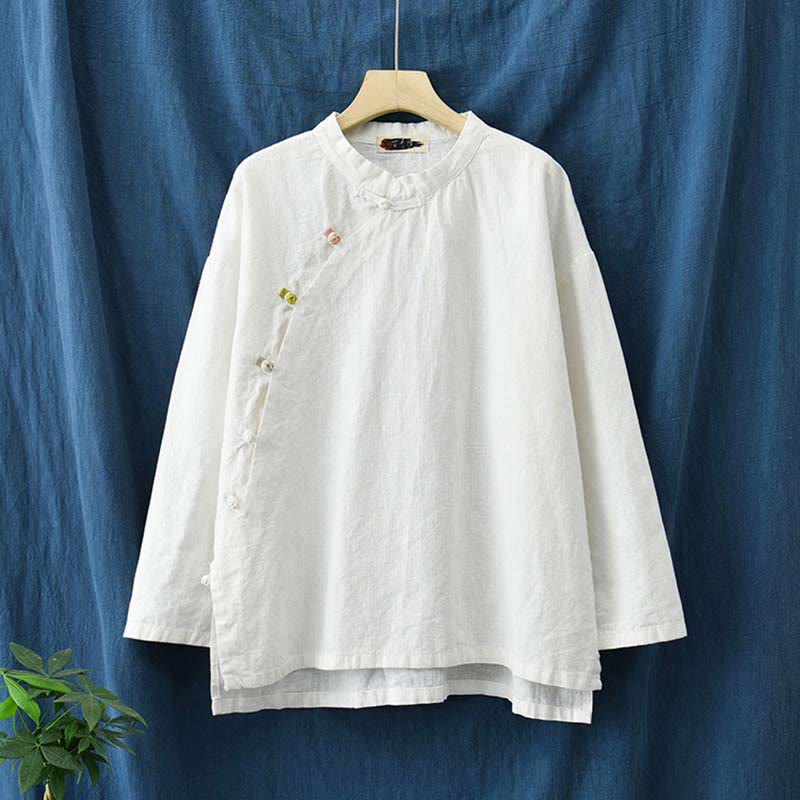 Ramie Linen Stand Collar Mindful Meditation Long Sleeve Shirt