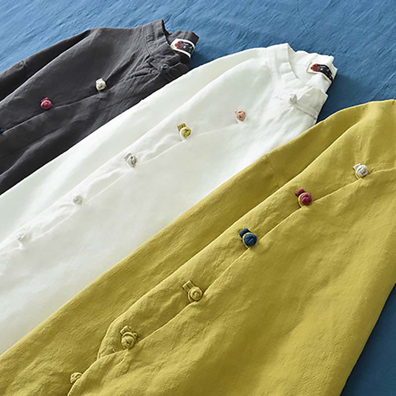 Ramie Linen Stand Collar Mindful Meditation Long Sleeve Shirt