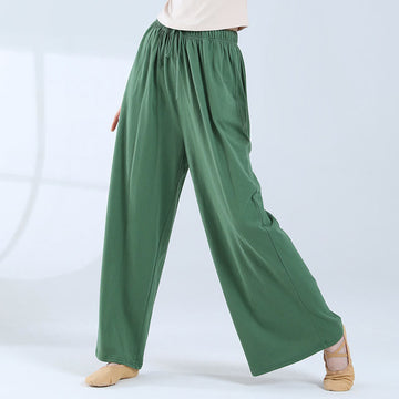 Loose Cotton Drawstring Wide Leg Pants For Yoga Dance With Pockets