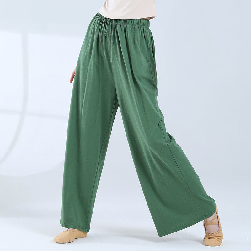 Loose Cotton Drawstring Wide Leg Pants For Yoga Dance With Pockets