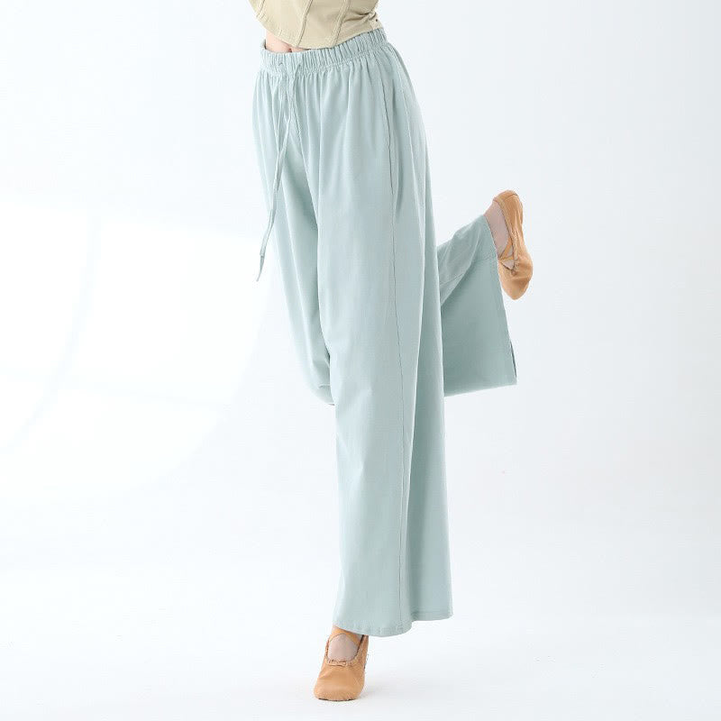 Loose Cotton Drawstring Wide Leg Pants For Yoga Dance With Pockets