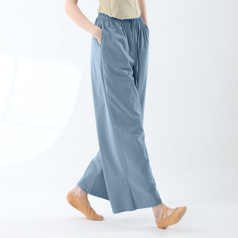 Loose Cotton Drawstring Wide Leg Pants For Yoga Dance With Pockets