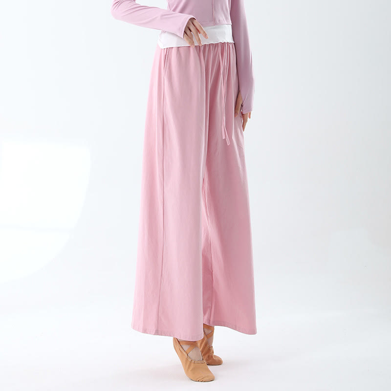 Loose Cotton Drawstring Wide Leg Pants For Yoga Dance With Pockets