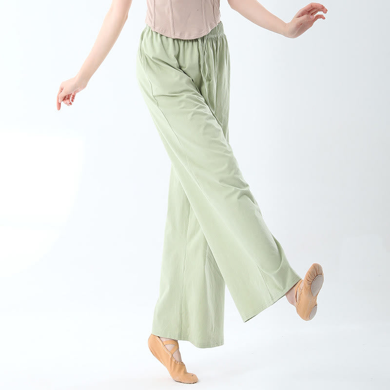 Loose Cotton Drawstring Wide Leg Pants For Yoga Dance With Pockets