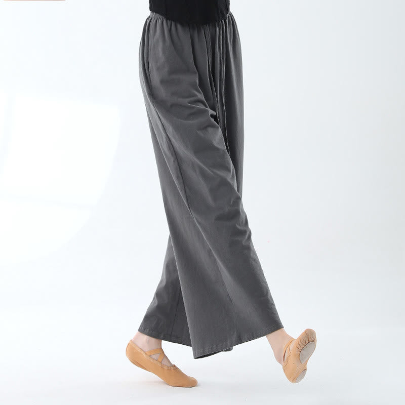 Loose Cotton Drawstring Wide Leg Pants For Yoga Dance With Pockets