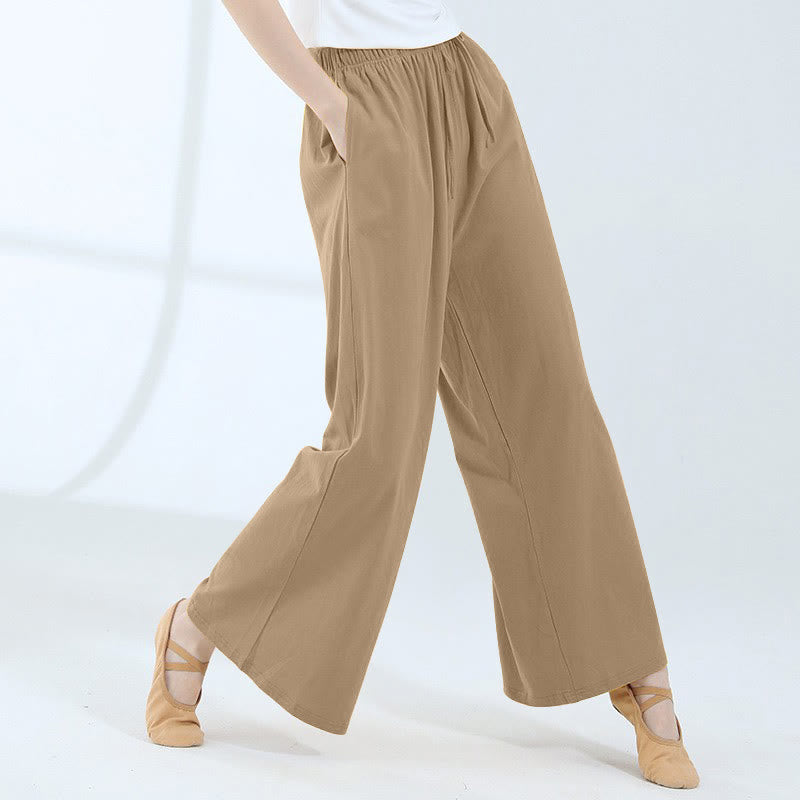 Loose Cotton Drawstring Wide Leg Pants For Yoga Dance With Pockets