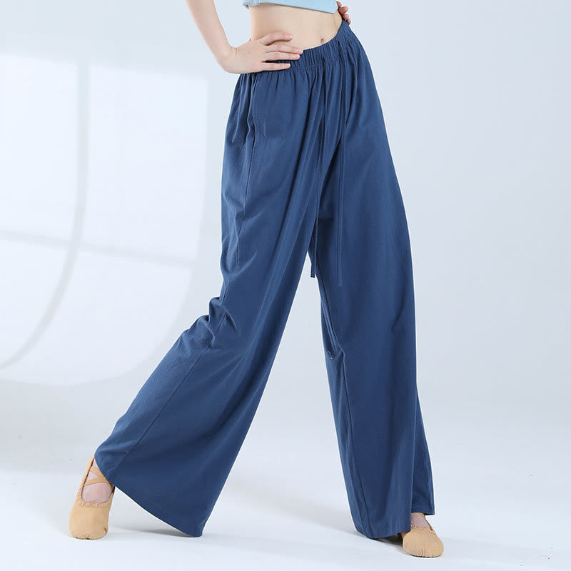 Loose Cotton Drawstring Wide Leg Pants For Yoga Dance With Pockets