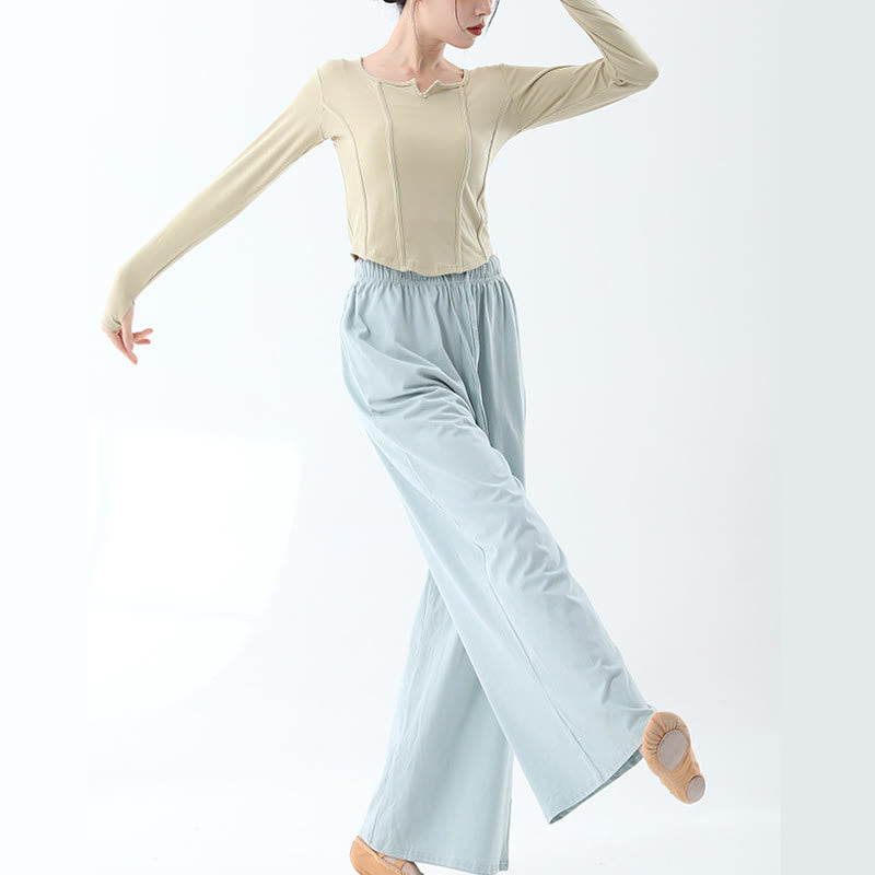 Loose Cotton Drawstring Wide Leg Pants For Yoga Dance With Pockets