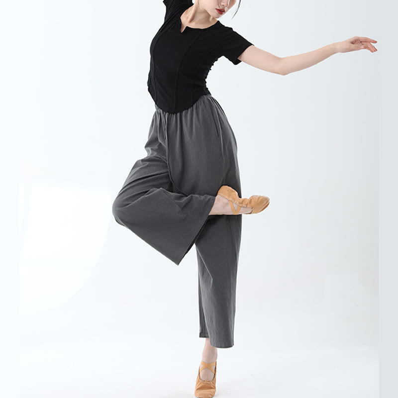 Loose Cotton Drawstring Wide Leg Pants For Yoga Dance With Pockets