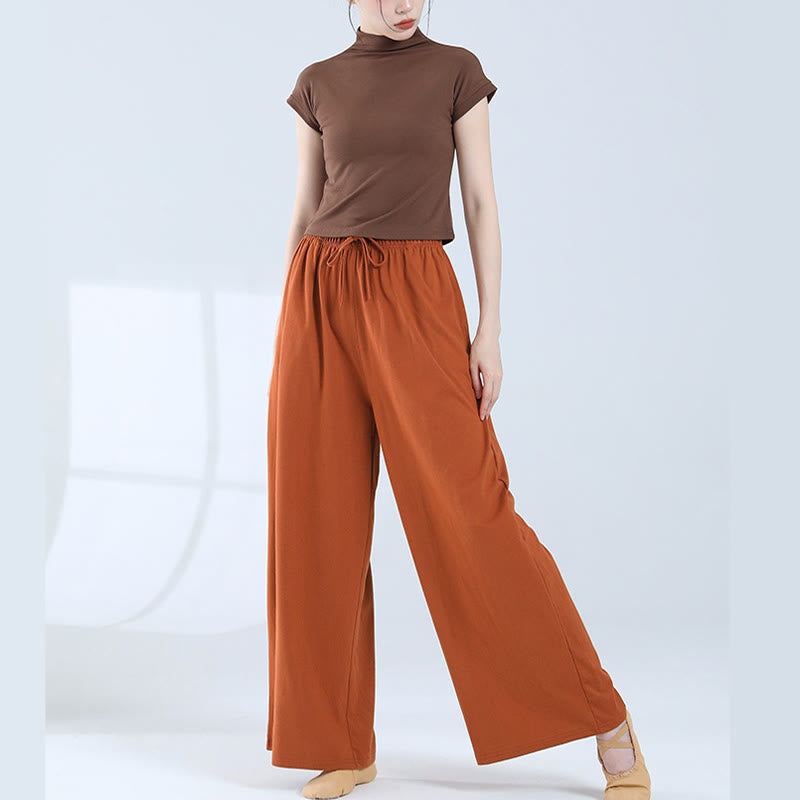 Loose Cotton Drawstring Wide Leg Pants For Yoga Dance With Pockets