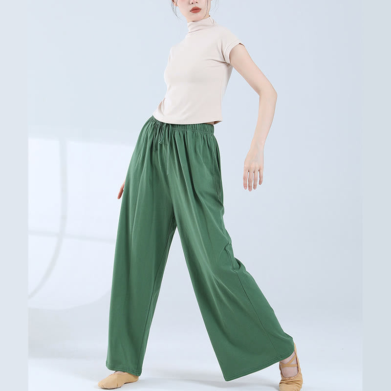 Loose Cotton Drawstring Wide Leg Pants For Yoga Dance With Pockets