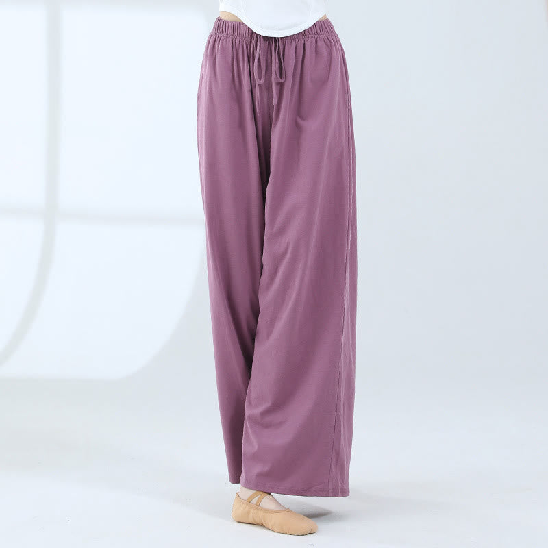 Loose Cotton Drawstring Wide Leg Pants For Yoga Dance With Pockets