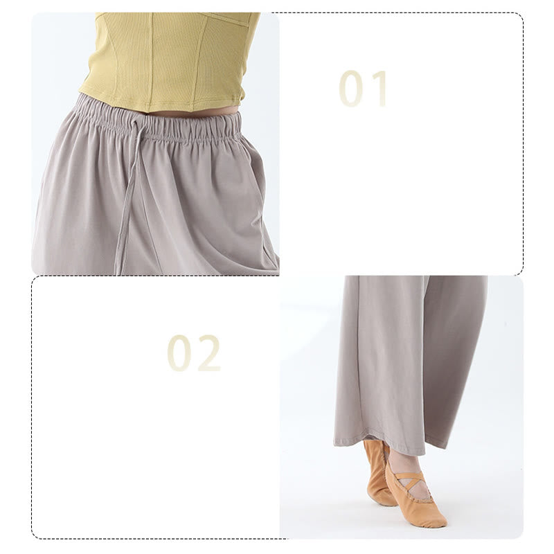 Loose Cotton Drawstring Wide Leg Pants For Yoga Dance With Pockets