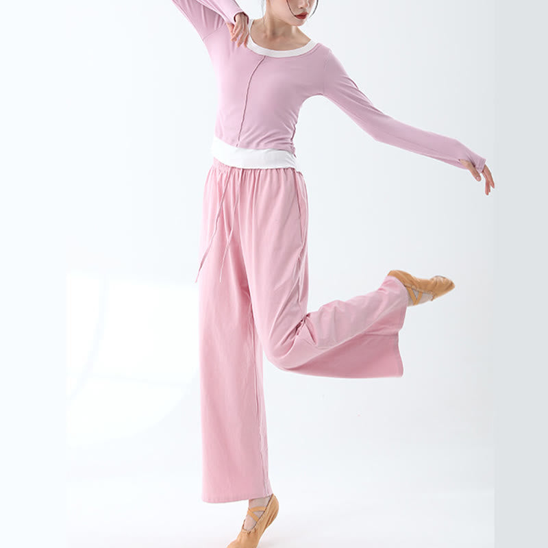 Loose Cotton Drawstring Wide Leg Pants For Yoga Dance With Pockets