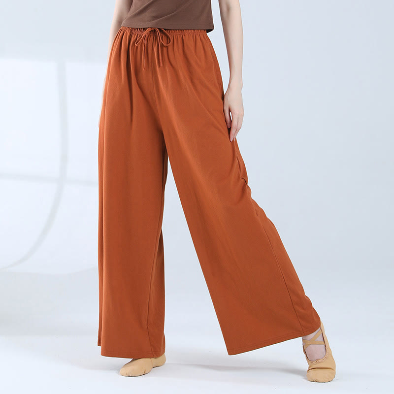 Loose Cotton Drawstring Wide Leg Pants For Yoga Dance With Pockets