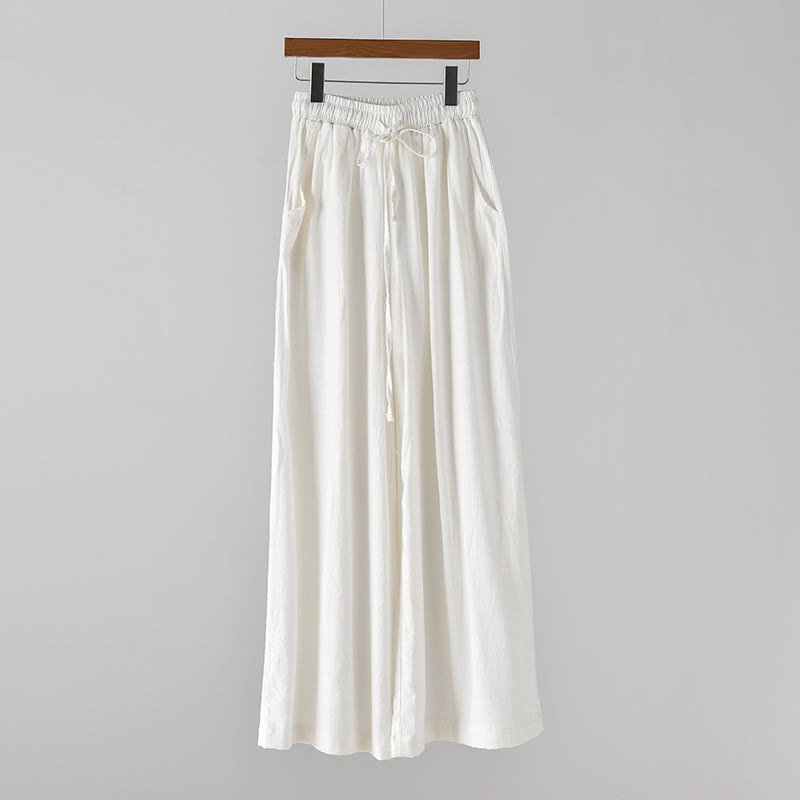 Loose Cotton Linen Drawstring Wide Leg Pants With Pockets
