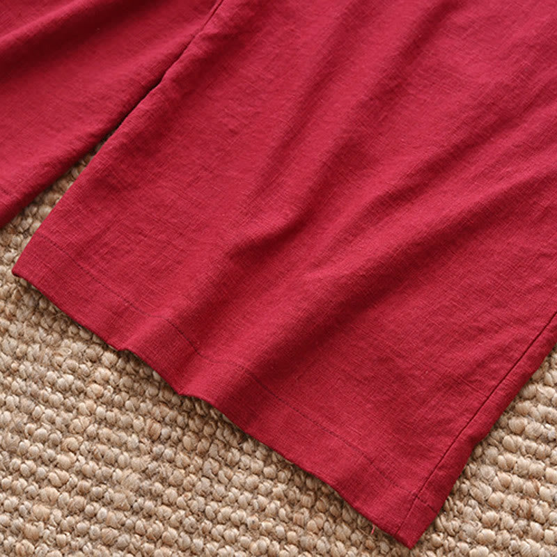 Loose Cotton Linen Drawstring Wide Leg Pants With Pockets