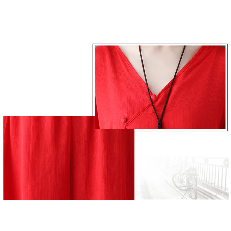 V-Neck Midi Tunic Dress Wide Leg Pants Meditation Zen Practice Dance Clothing